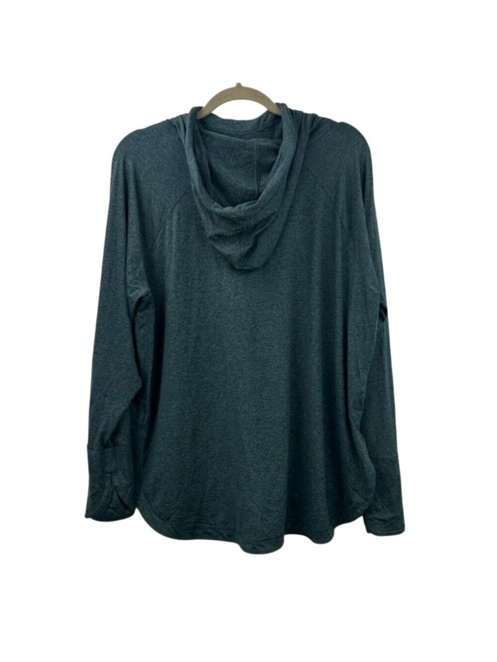 Athleta Uptempo Hoodie Sweatshirt Womens 1X Heather Teal Long Sleeve Thumbholes - Picture 3 of 16